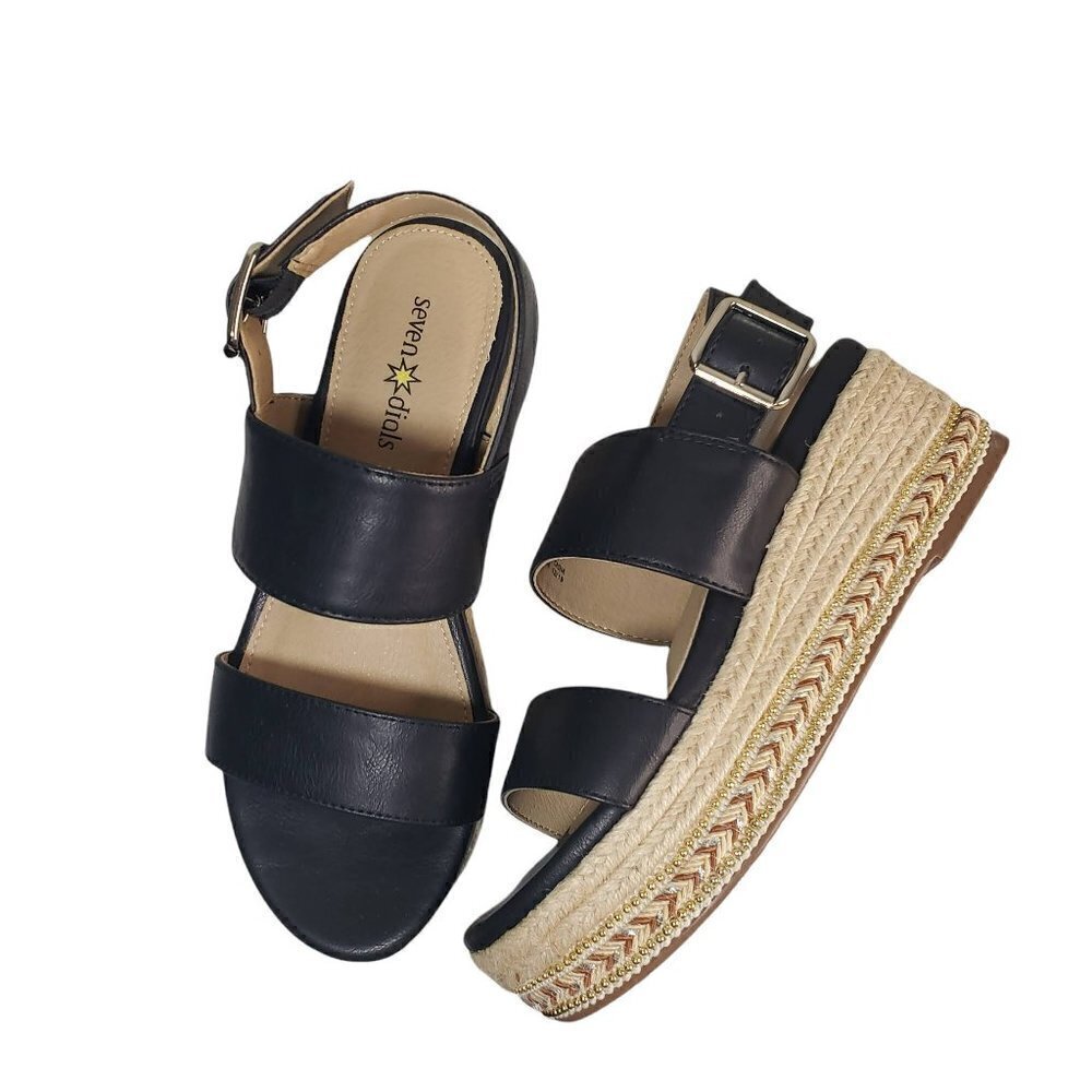 Seven Dials Black Leawood Espadrilles Open Toe Slingback Sandals Sz 6.5M